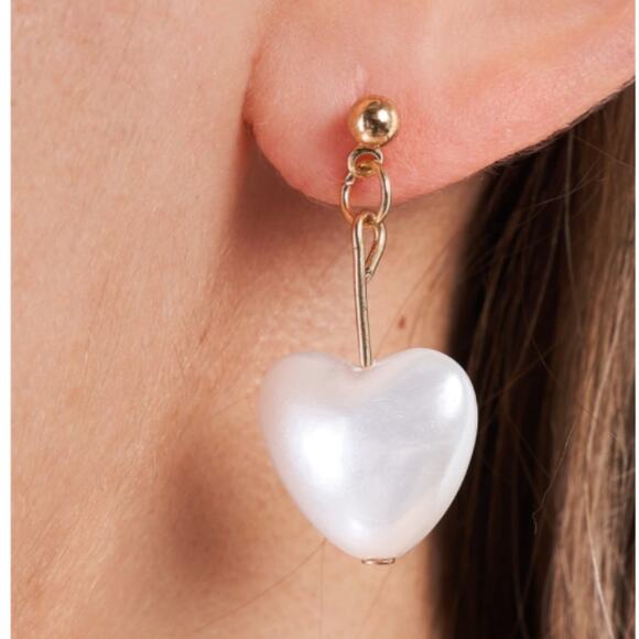 Gold Heart Shape Pearl Drop Earrings - Picture 4 of 5